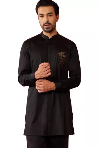 Men's Black kurta - fine satin stone work festive wear