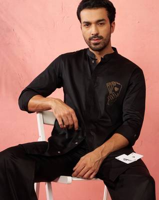Black kurta - fine satin stone work festive wear 2