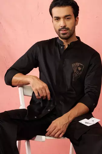 Black kurta - fine satin stone work festive wear