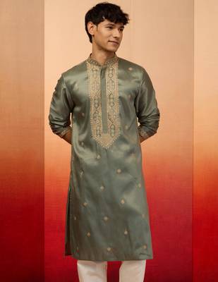 mint green resham embroidered silk kurta - premium festive 4