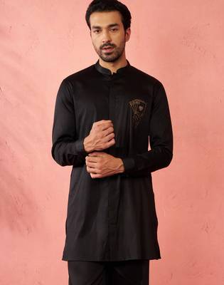 Black kurta - fine satin stone work festive wear 4