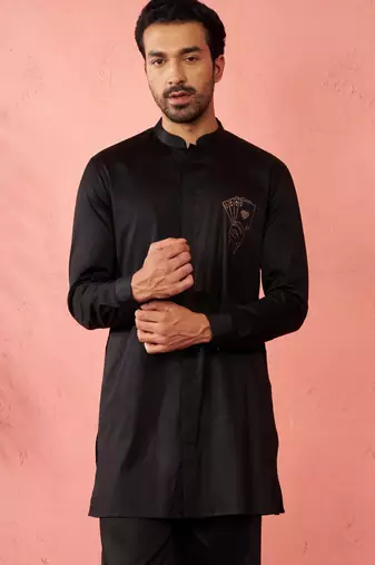Black kurta - fine satin stone work festive wear