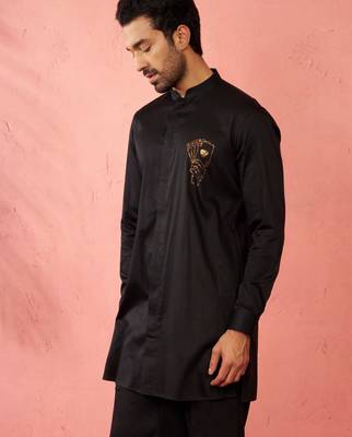 Black kurta - fine satin stone work festive wear 5