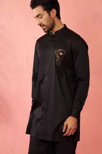 Black kurta - fine satin stone work festive wear