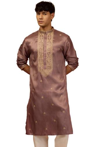 Men's lavender resham embroidered silk kurta - premium festive