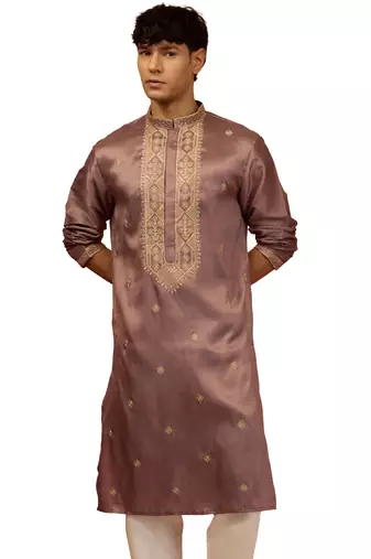 Men's lavender resham embroidered silk kurta - premium festive
