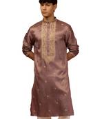 lavender resham embroidered silk kurta - premium festive