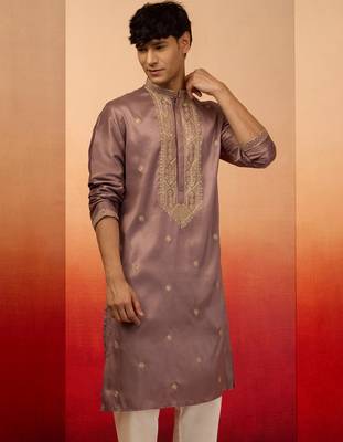lavender resham embroidered silk kurta - premium festive 2