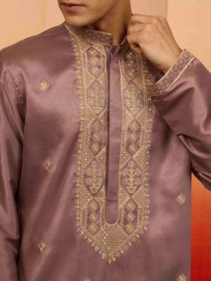 lavender resham embroidered silk kurta - premium festive 3