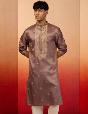 lavender resham embroidered silk kurta - premium festive 4