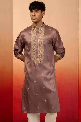 lavender resham embroidered silk kurta - premium festive