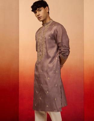 lavender resham embroidered silk kurta - premium festive 5