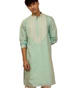 Men's mint green embroidered silk kurta - festive traditional