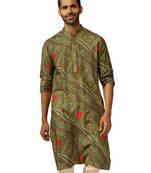 Men green pure muslin bandhani print kurta - traditional digital print festive wear