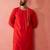 Men red hand embroidered kurta - premium festive wear with zari sequin detail