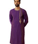 Men purple hand embroidered kurta - premium festive wear with zari sequin work