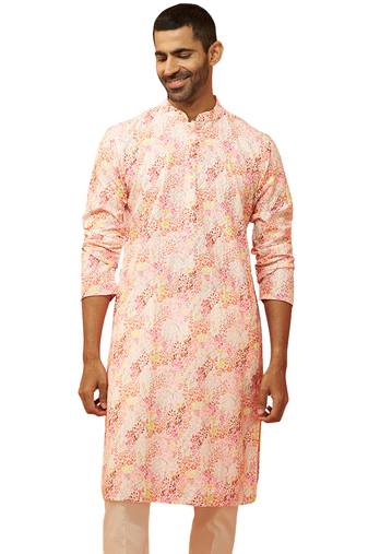 Men multi color cotton floral sequin kurta - premium digital print festive wear
