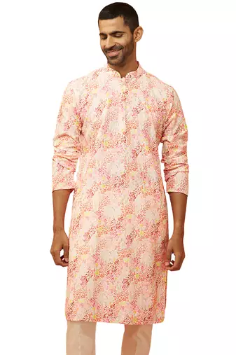 Men multi color cotton floral sequin kurta - premium digital print festive wear