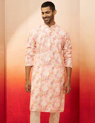 Men multi color cotton floral sequin kurta - premium digital print festive wear 2