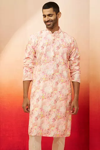 Men multi color cotton floral sequin kurta - premium digital print festive wear