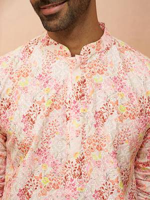Men multi color cotton floral sequin kurta - premium digital print festive wear 3