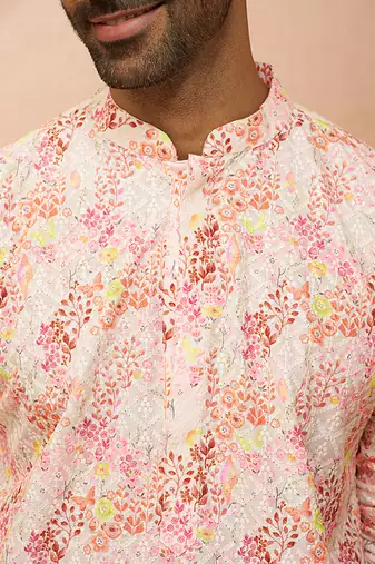 Men multi color cotton floral sequin kurta - premium digital print festive wear