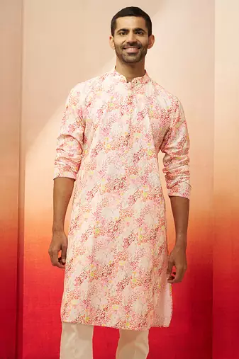 Men multi color cotton floral sequin kurta - premium digital print festive wear