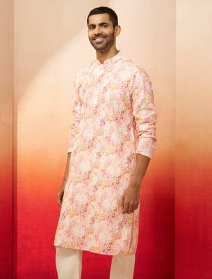 Men multi color cotton floral sequin kurta - premium digital print festive wear 5