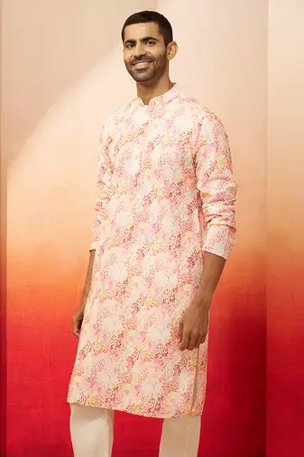 Men multi color cotton floral sequin kurta - premium digital print festive wear