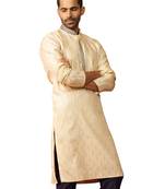 Men cream royal blue silk jacquard kurta - premium zari embroidered wedding wear