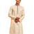 Men cream silk blend long kurta - jacquard maroon motif mandarin collar festive wear