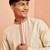 Men cream silk blend long kurta - jacquard maroon motif mandarin collar festive wear