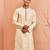 Men cream silk blend long kurta - jacquard maroon motif mandarin collar festive wear