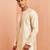 Men cream silk blend long kurta - jacquard maroon motif mandarin collar festive wear