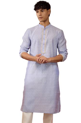 Men hawa silk jacquard kurta - premium floral pattern wedding traditional wear