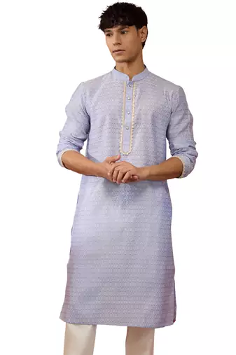 Men hawa silk jacquard kurta - premium floral pattern wedding traditional wear
