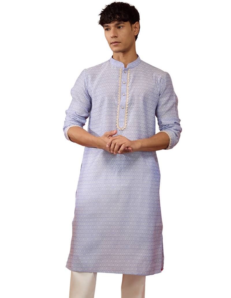 Men hawa silk jacquard kurta - premium floral pattern wedding traditional wear