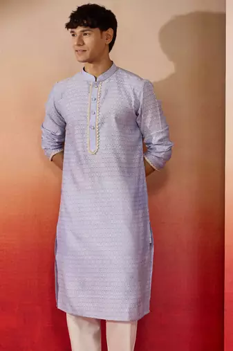 Men hawa silk jacquard kurta - premium floral pattern wedding traditional wear