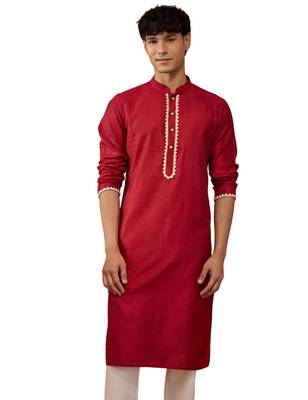 Men maroon silk jacquard kurta - premium floral pattern wedding festive wear 1