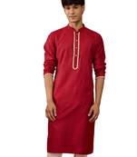 Men maroon silk jacquard kurta - premium floral pattern wedding festive wear
