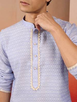 Men hawa silk jacquard kurta - premium floral pattern wedding traditional wear 3