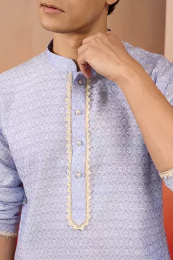 Men hawa silk jacquard kurta - premium floral pattern wedding traditional wear