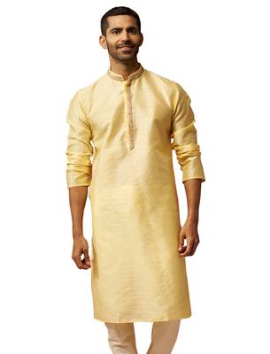 Men yellow silk anmol jacquard kurta - premium ethnic motif auspicious festive wear 1