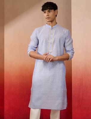 Men hawa silk jacquard kurta - premium floral pattern wedding traditional wear 4