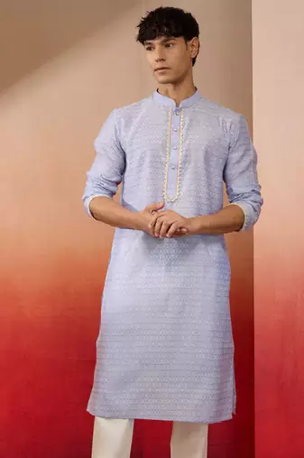 Men hawa silk jacquard kurta - premium floral pattern wedding traditional wear