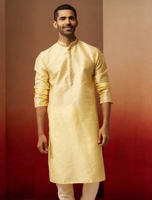 Men yellow silk anmol jacquard kurta - premium ethnic motif auspicious festive wear 2