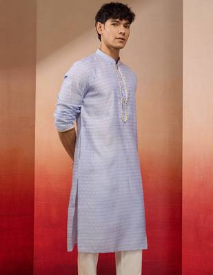 Men hawa silk jacquard kurta - premium floral pattern wedding traditional wear 5