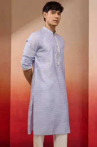 Men hawa silk jacquard kurta - premium floral pattern wedding traditional wear