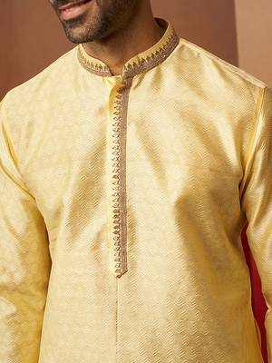 Men yellow silk anmol jacquard kurta - premium ethnic motif auspicious festive wear 3