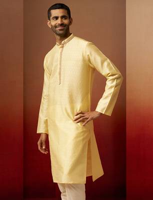 Men yellow silk anmol jacquard kurta - premium ethnic motif auspicious festive wear 5